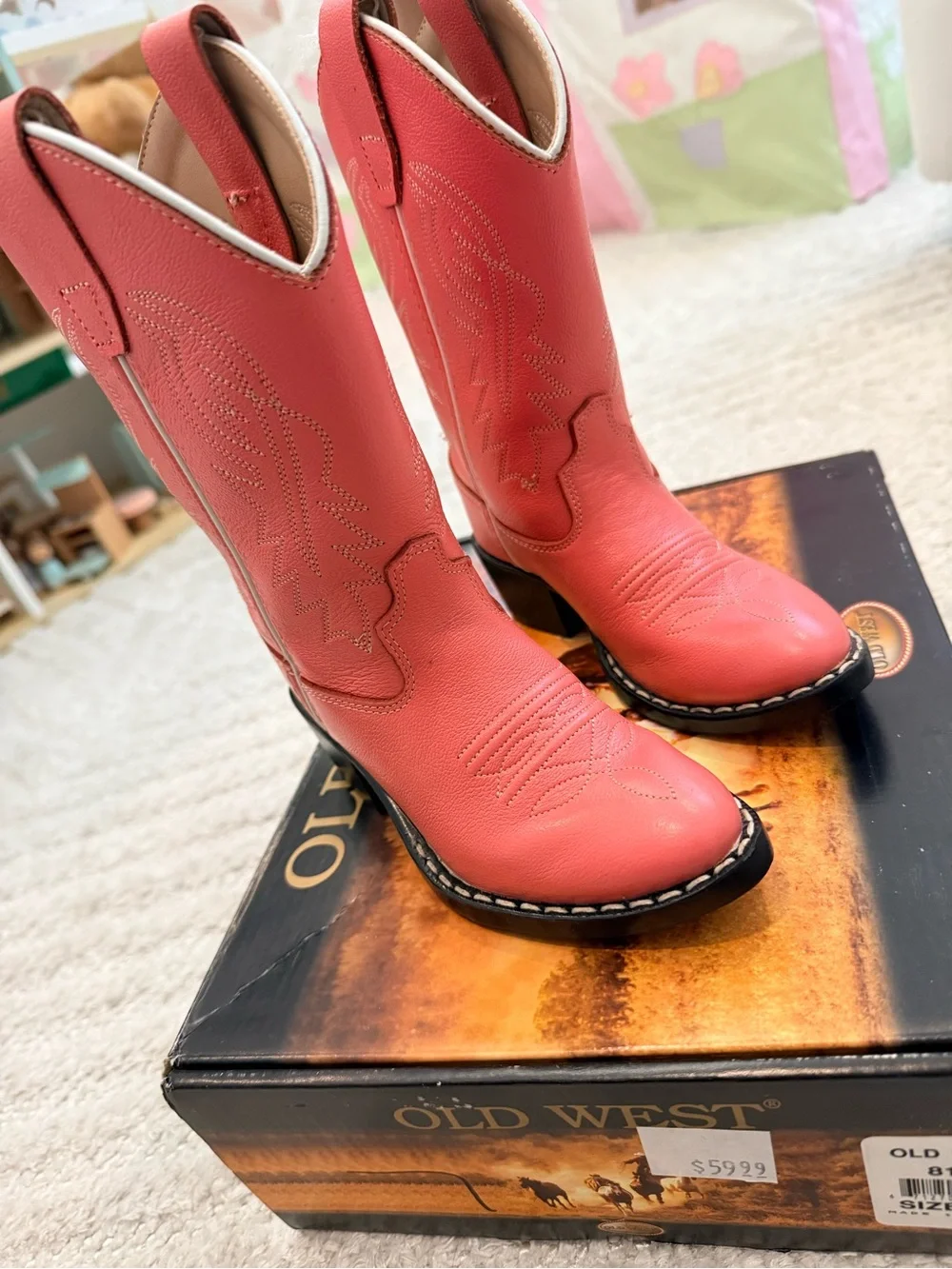 New! OLD WEST TODDLER GIRLS' WESTERN BOOTS - ROUND TOE - Size Toddler 8.5